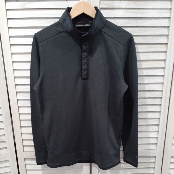 UNDER ARMOUR MENS STORM SWEATER FLEECE HEATHER SNAP MOCK SHIRT BLACK - Picture 2 of 9